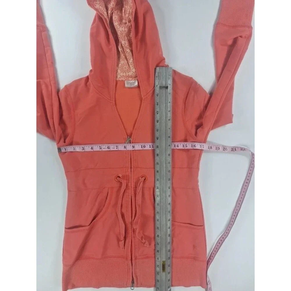 Danskin Now Women S Coral Pink Zip Up Hoodie Drawstring Waist Cinch Parka Sweat